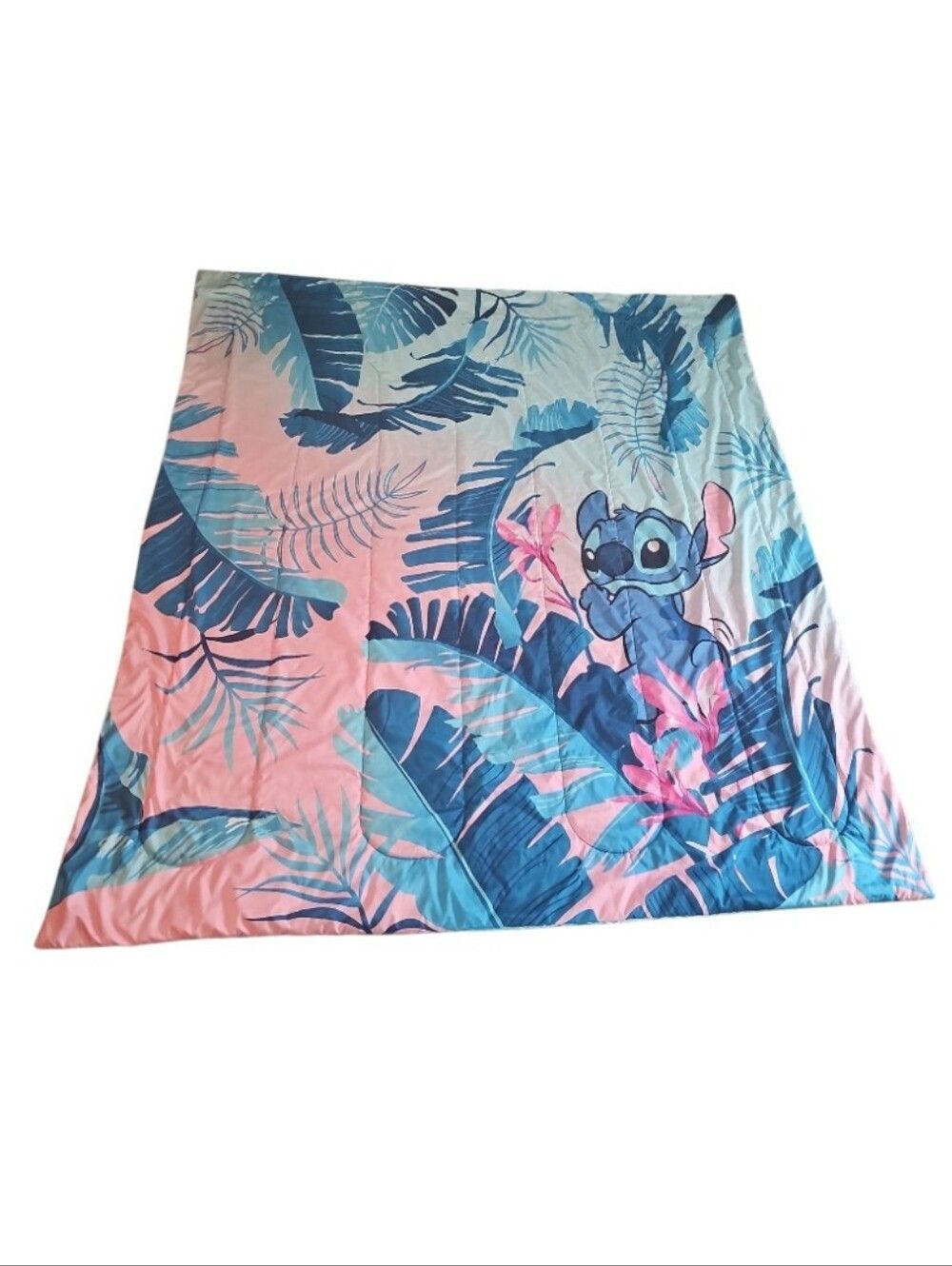 Disney Stitch Reversible Comforter Twin Tropical Hawaiian Blue Pink Bedding